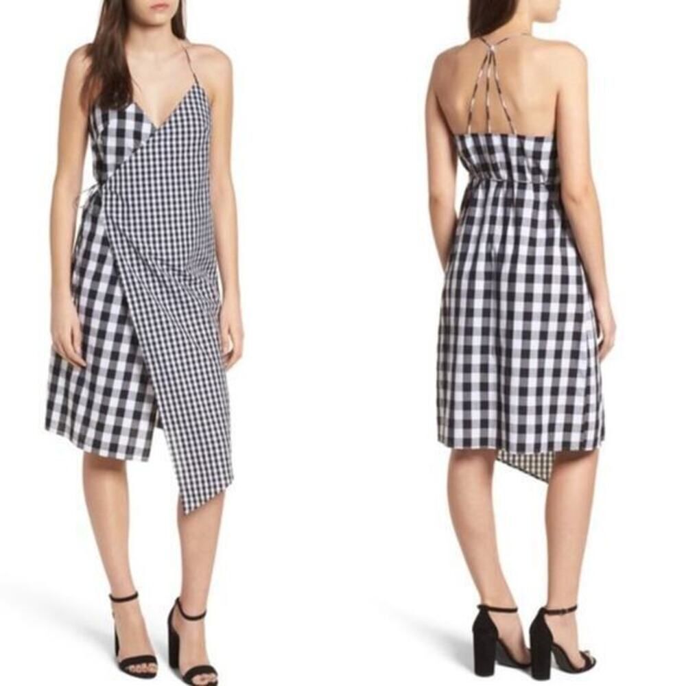 BP. black white mixed check gingham sleeveless wrap dress size small